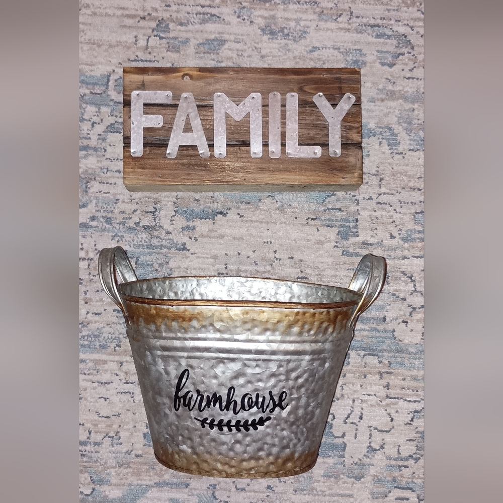 Farm House Wall Decor And Metal Bucket